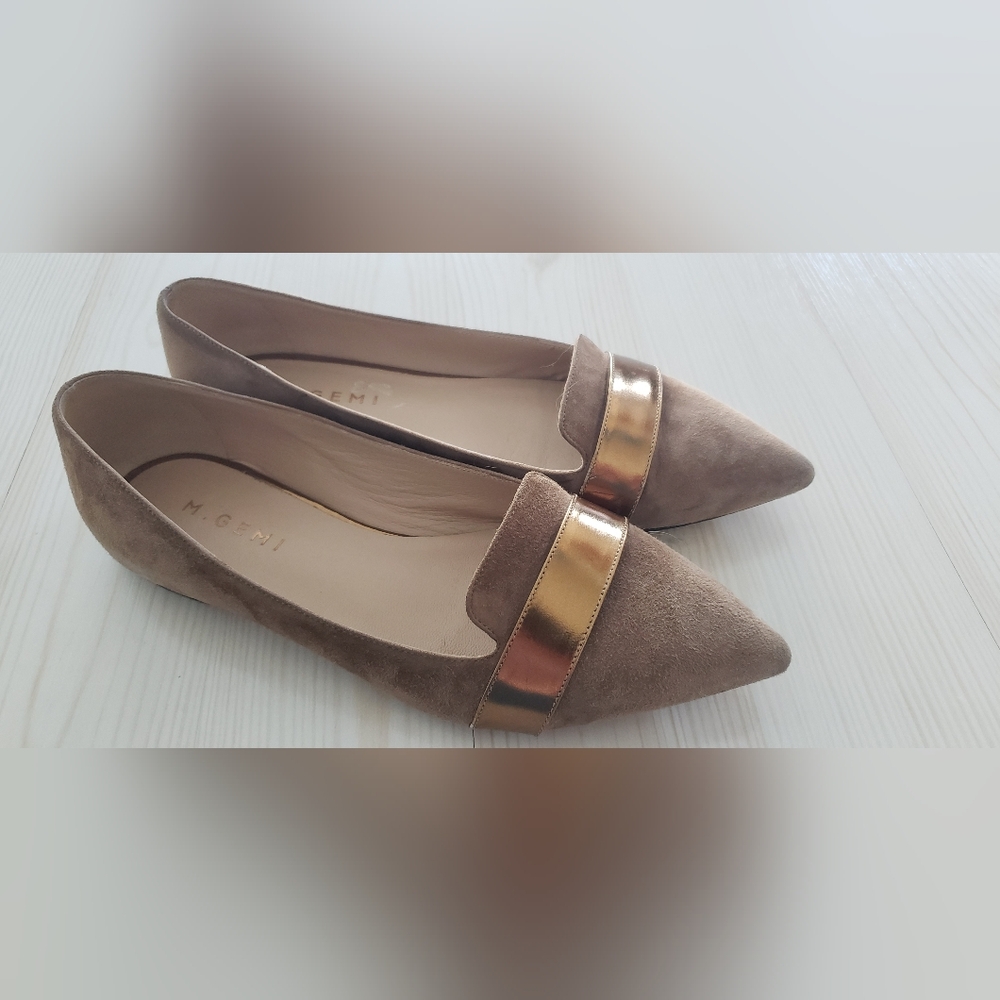 M. Gemi Brown Suede Flats with Gold Band